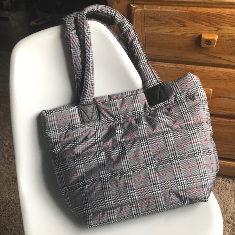 Plaid Puffy Two-Handled Tote Purse